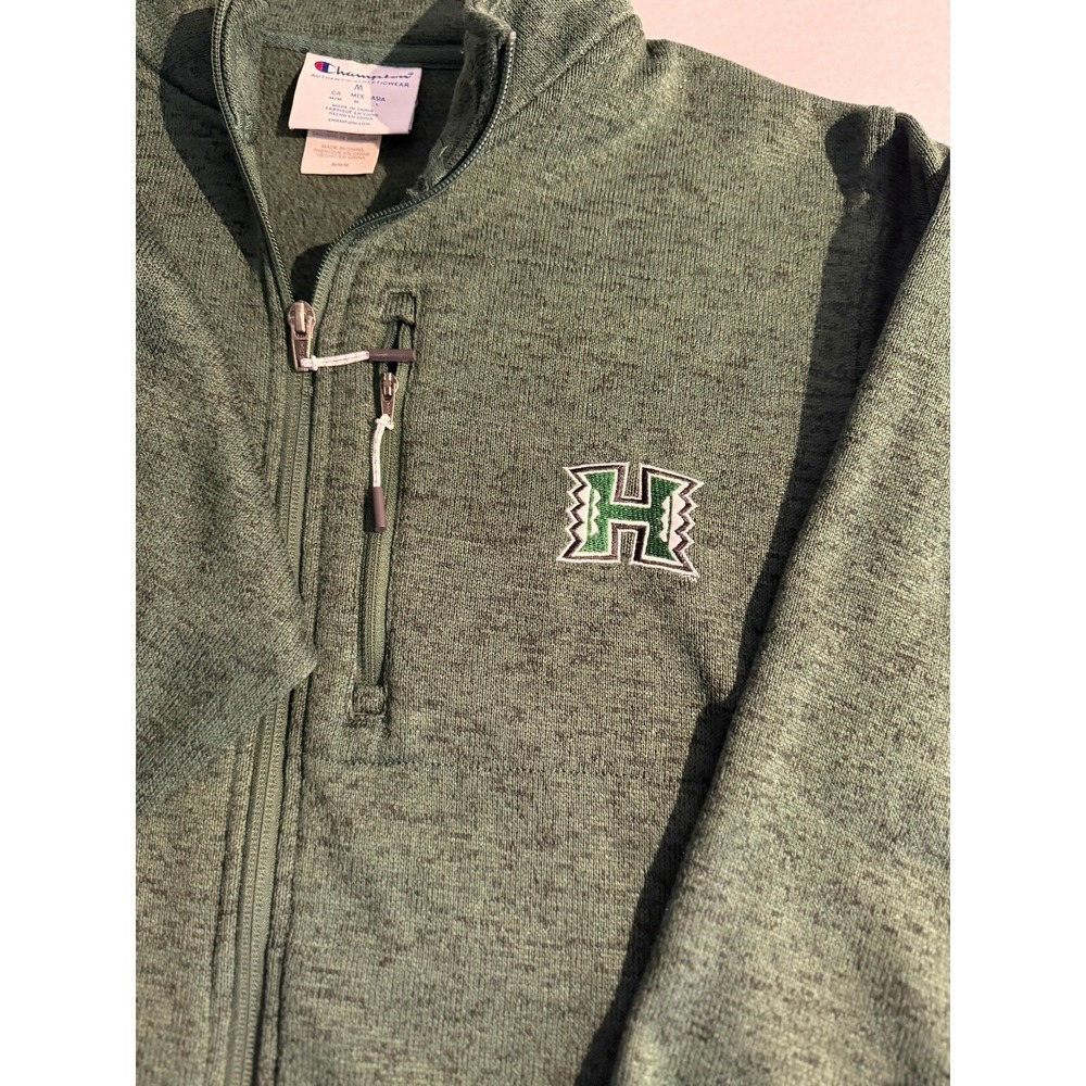 Champion Mens Hawaii Rainbow Warriors Full Zip Fleece Jacket Green Heather Md